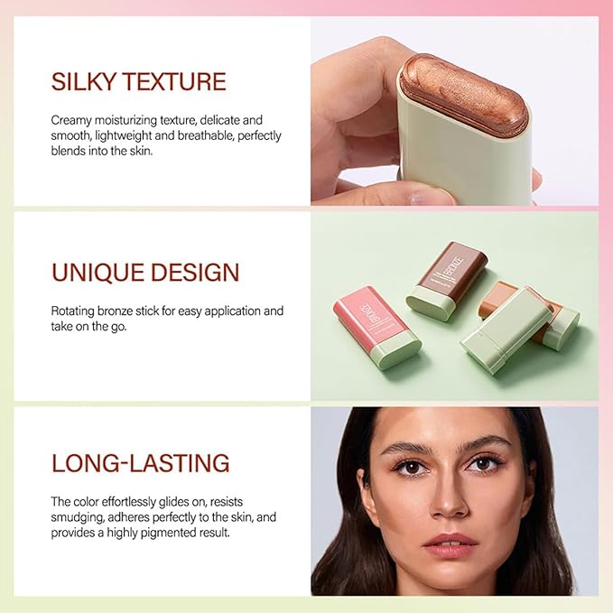Multi-Use Makeup Blush Stick, Cream Blush Stick, Tinted Solid Moisturizer Stick for Cheek & Eyes & Lips, Waterproof Natural Nude Makeup, Suitable for All Skin (2#Soft Glow)