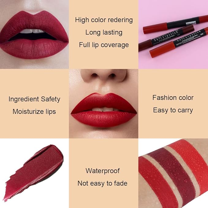 Generic Deep Dark Red Matte Lipstick and Lip Crayon Liner Pencil Pen Set for Women Lip Stain Long Lasting Waterproof labiales (3, 10&11&18)