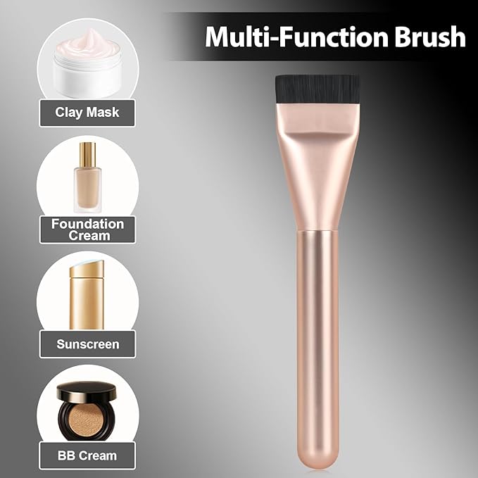 Flat Foundation Brush for Liquid Makeup,14CM Premium Fast Flawless Flat Top Kabuki Makeup Brushes Face Cosmetics Concealer Brush for Liquid, Blending, Powder, Cream, Powder, Blush, Buffing Rose Gold