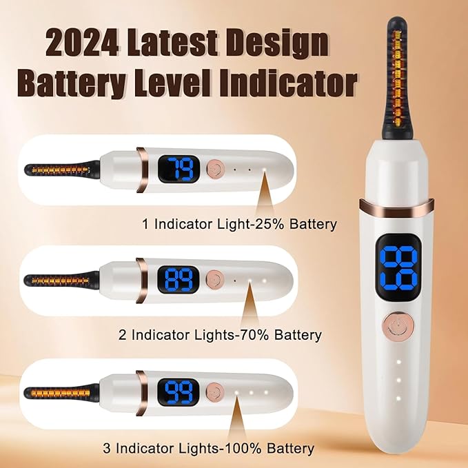 Heated Eyelash Curlers with Battery Indicator, Electric Eyelash Curler 3 Temperature Modes LED Display USB Rechargeable Makeup Tools, Heated Lash Curler Ideal Gift for Women （White）