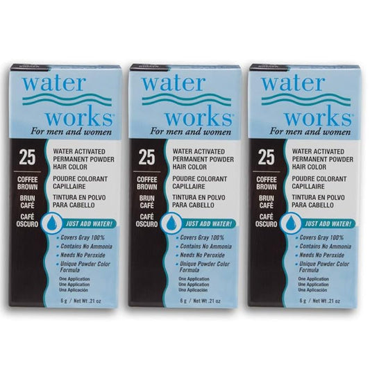 Water Works Hair Color Powder, Coffee Brown – Permanent Hair Dye for Root Touch-Up & Full Coverage, Men & Women, 3 Pack