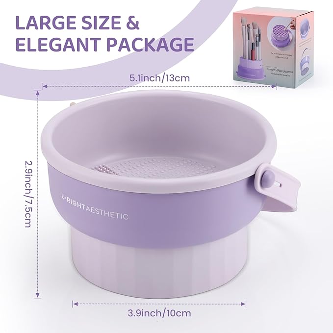 2 Pack Makeup Brush Cleaner Mat 3 in 1 Silicone Makeup Brush Cleaner Makeup Brush Cleaning Bowl Makeup Brush Sponge Scrubber Tool for Cleaning, Storage And Upside Down Drying（Two Pink)