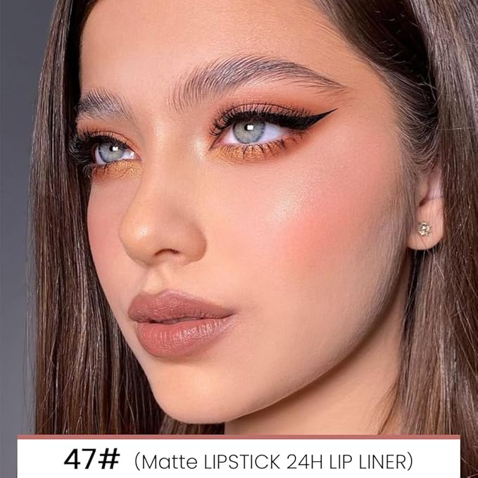 2-in-1 Fairest Nude Velvet Lip Liner & Lipstick Set Kit for Women, Matte Lips Kit with Lip Liner Lip Stains Long Lasting Waterproof 24 Hour Lipstick and Lip Liners Combo Lipliners Pencil Set 47