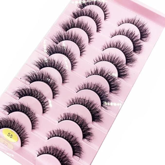 HBZGTLAD New 10 Pairs 3D Mink Lashes False Eyelashes Handmade Wispy Fluffy Long Lashes Natural Eye Makeup Tools Eye Lashes(55-10pairs)