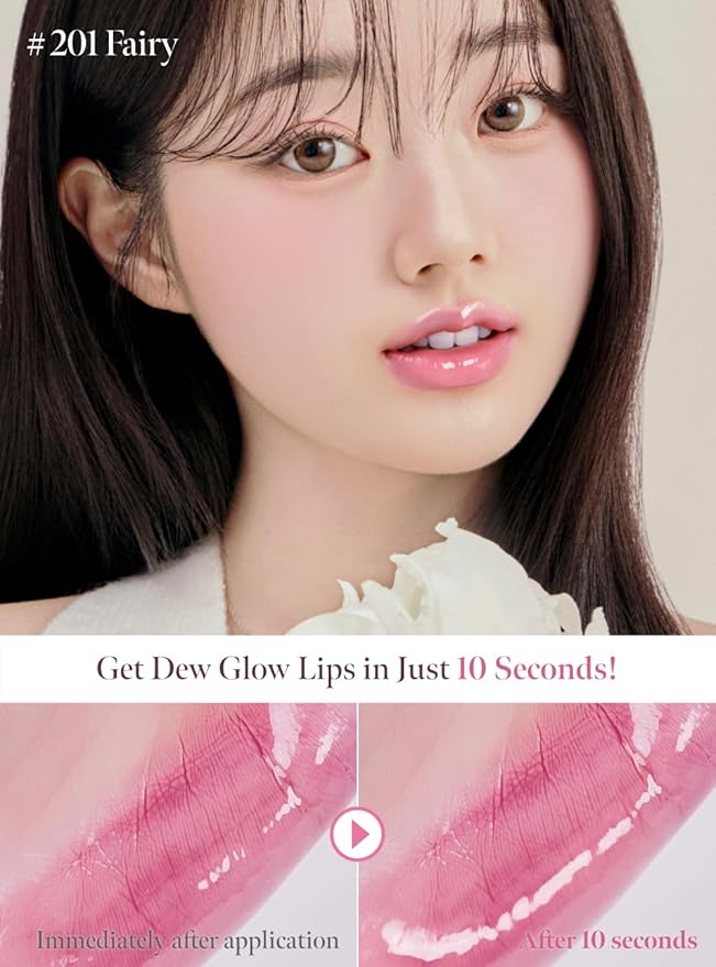 Dew Drop Tint #204 Rare 4.5g, Glossy, Lightweight Lip Stain, Glass-Like, High Shine, Moisturizing Lip Oil, Long Lasting Color, Hydrating Gloss, Dewy Finish, Korean Beauty Makeup