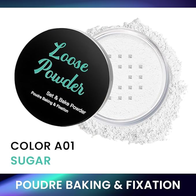Loose Setting Powder - Translucent Finishing Powder for Face With Built-in Puff, Oil Control & Pore Blurring, Soft Matte Makeup, Vegan & Long Lasting, Sugar 01 (0.21 oz)