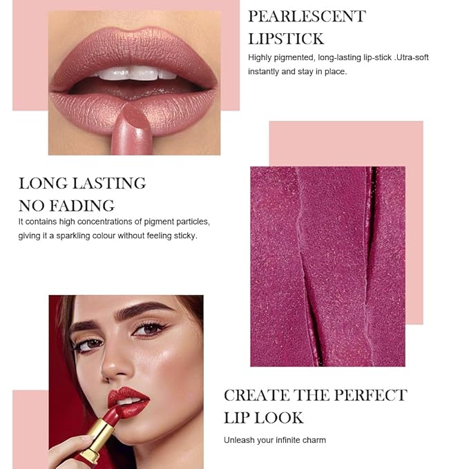 Coral Pink Metallic Lipstick for Women,Lightweight Shimmer Frosted Lipstick,Glitter Lip Gloss Stain Long Lasting Waterproof Smudge Proof 24 Hour Full Coverage Lip Makeup,Vegan