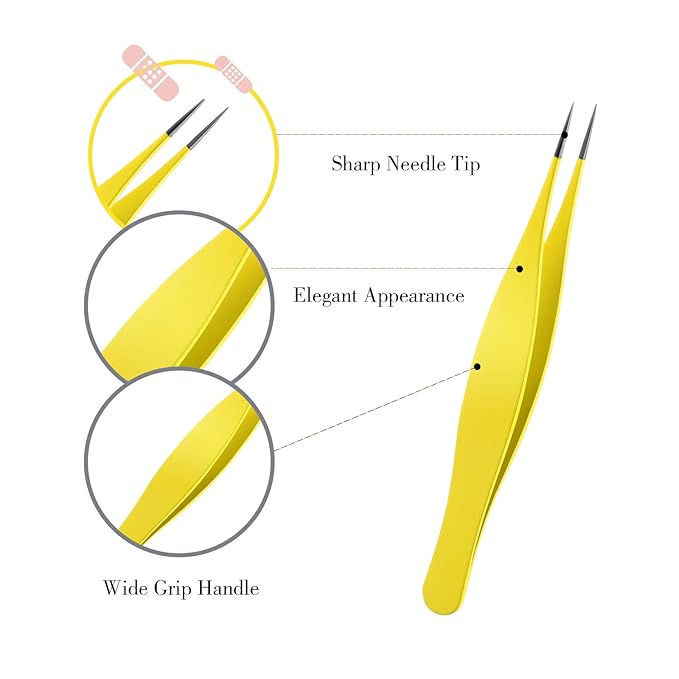 Honoson 6 Pieces Tweezers for Ingrown Hair Remover Pointed Blackhead Remover Point Tip Tweezers Stainless Steel for Nose Facial Hair Eyebrow and Shards(Yellow)