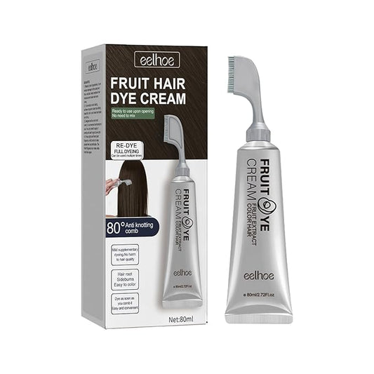 Fruit Hair Dye Cream with Anti-Knotting Comb, Plant-Based Formula, 80ml, Gentle Hair Color for Gray Coverage (Brown black)