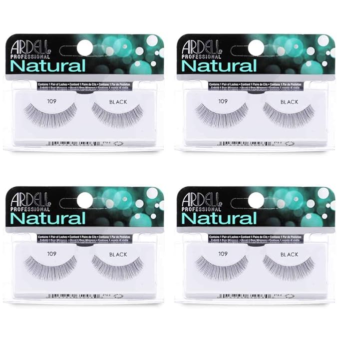 Ardell Natural Lashes False Eyelashes 109 - Black, Reusable Strip Lashes Lash Enhancement for Everyday Wear, 4 Pack