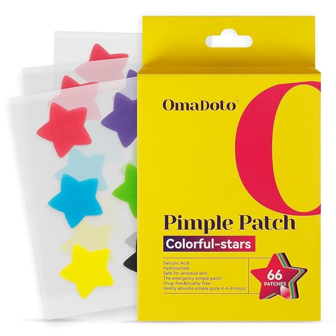 Star Pimple Patches for Face - 6 Colors 66Pcs (14mm) Hydrocolloid Spot Dots, Day & Night Blemish/Zit Healing Pimple Patches