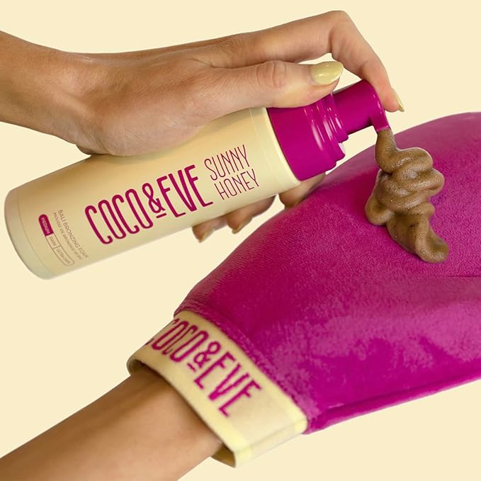 Coco & Eve Sunny Honey Bali Bronzing Self Tanner Mousse - (Medium) All Natural Sunless Tanning Mousse | Instant Self Tanning Lotion with Bronzer and Skin Moisturizer (6.7 fl oz)