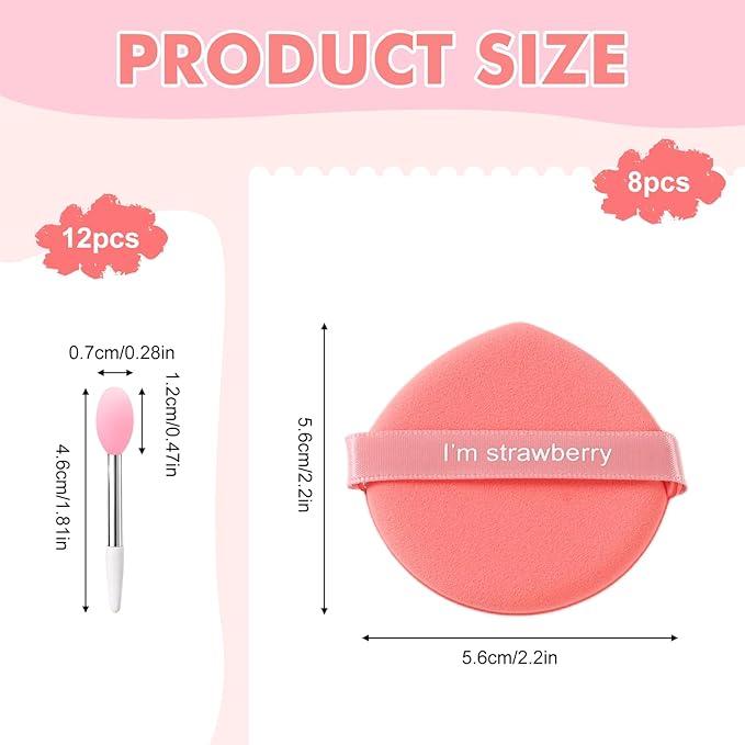 12 PCS Lip Mask Applicator&8 Pack Air Cushion Puff, Reusable Silicone Lip Applicator, Wet and Dry Dual-Use Makeup Sponge, Beauty Makeup Set for Daily Makeup, Attending a Party and Taking Photos