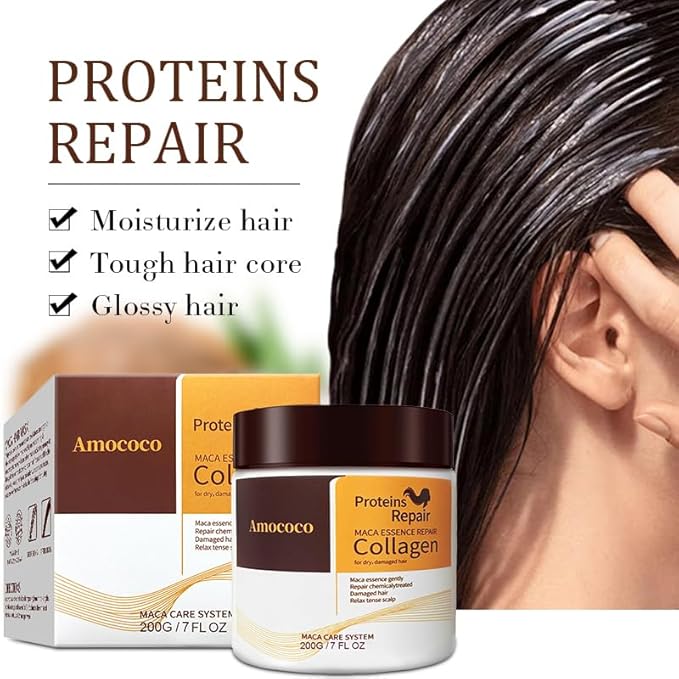 Collagen Hair Treatment Mask - 7 FL OZ, Protein Repair with Maca Essence, For Dry, Damaged Hair
