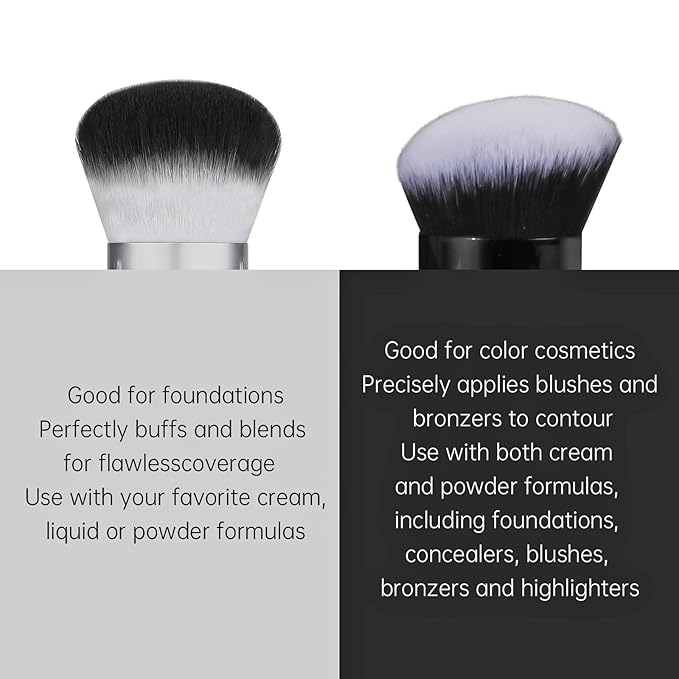 Angled Foundation Makeup Brush, Kabuki Brush For Powder, Blush, Bronzer, Concealer, Portable Brush Cover, Perfect for Travel