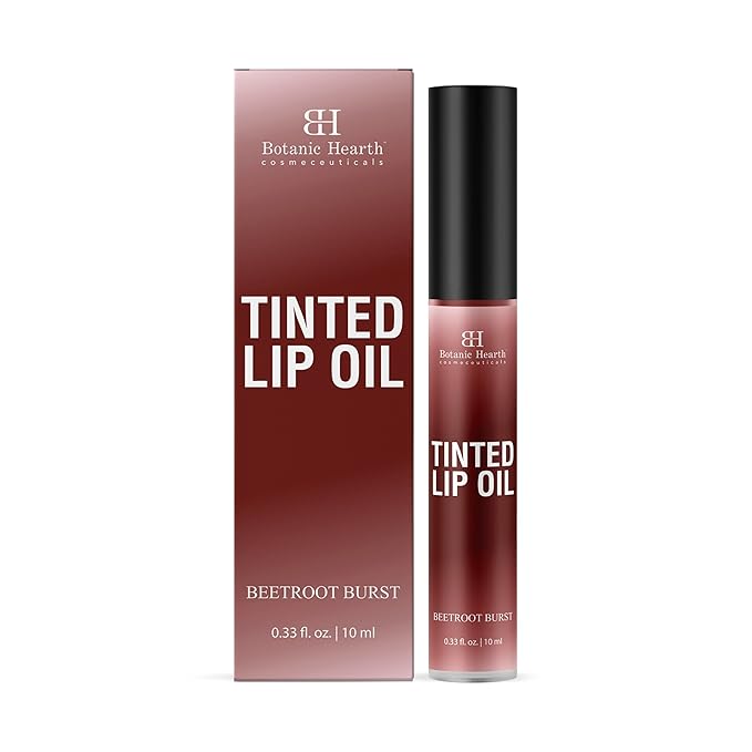 Botanic Hearth Tinted Lip Oil | Moisturizing Lip Gloss Oil For Dry Lips | Deep Red Gloss | Lightweight & Non Greasy | 0.3Fl Oz