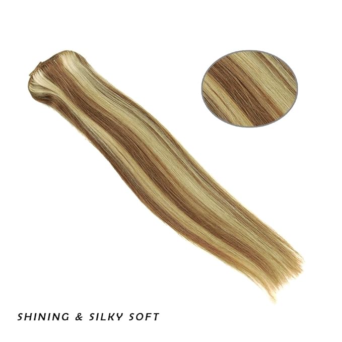 12" Clip in Hair Extensions Remy Human Hair for Women - Silky Straight Human Hair Clip in Extensions 50grams 4pieces #12-613 Color