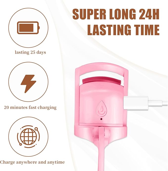 C-Shaped Heated Eyelash Curler Fast Heat Up in 5s - Rechargeable Electric Eyelash Curler for 24H Long Lasting Curls - Safe Anti-Burn Lash Curler Elevate Your Beauty with Stunning Lashes (Pink, L)