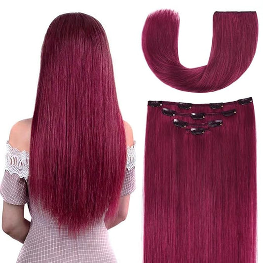 12" Clip in Hair Extensions Remy Human Hair for Women - Silky Straight Burgundy Real Hair Extensions Clip ins 58grams 4pieces (12inches, #Burgundy)