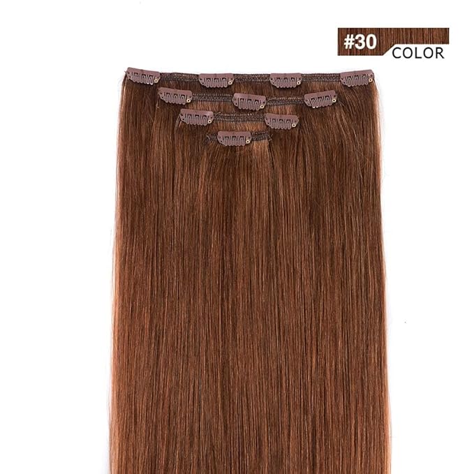 14" Hair Extensions Clip in Remy Human Hair for Women - Silky Straight Clip in Hair Extensions 50grams 4pieces Auburn #30 Color
