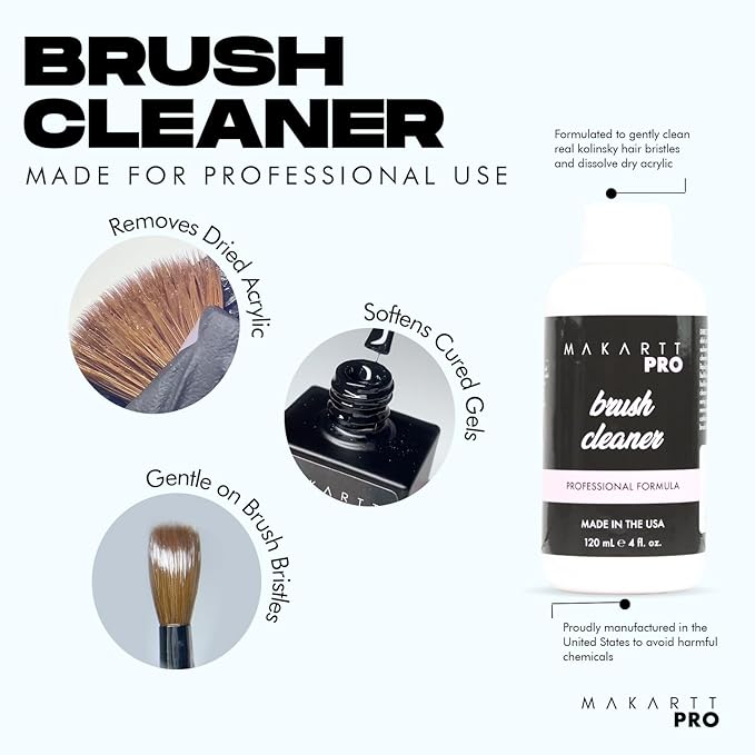 MakarttPro Professional Acrylic Brush Cleaner & Conditioner 4oz/118ml, Deep Clean Solution for Kolinsky Acrylic Nail Brushes, Prevents Hardening & Extends Brush Lifespan