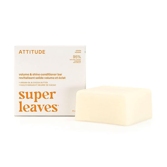 ATTITUDE Volume & Shine Conditioner Bar, Natural Origin, for Thin and Flat Hair, Argan Oil & Cocoa Butter, Clean Ingredients, Vegan, Orange Blossom & Eucalyptus, 3 Oz