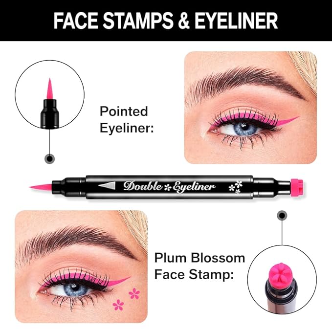 evpct 1Pcs Pink Colored Winged Eyeliners Stamp, Pink Flowers Face Stamps Makeup Eyeliner Eye Stamp Liners Tool Set Kit for Women Waterproof, Wing Eyeliner Stamp Figures Tool Wingliner Shapes, 07#