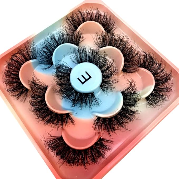 HBZGTLAD new 5 Pairs 25 mm 3d Mink Lashes Bulk Faux with Custom Natural Mink Lashes Pack Short Wholesales Natural False Eyelashes (E)