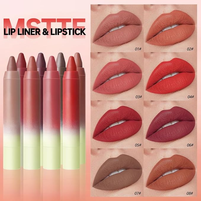 Brick Red Matte Lip Liner Pencil – Smooth & Moisturizing Lip Pencil for Precise Contour, Rich Color Payoff, Lightweight Everyday Lip Makeup, Twist-Up Design,05#