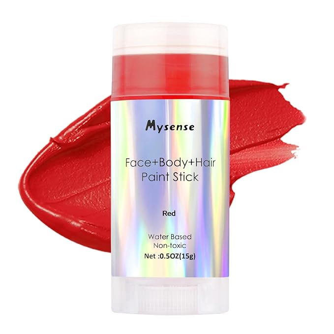 Mysense Red Face Body Hair Paint Stick,Water Based Washable Temporary Hair Color,Non-toxic Cream Body Paint for Adults and Kids Halloween SFX Cosplay Devil Makeup,0.5oz