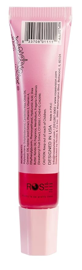 Rosee Lip Gloss Vegan & Cruelty Free Treatment, Professional Make up, Long Lasting Glossy with Shea Butter, Moisturize, Protect & Smooth, High Shine, Non-Sticky (g. Strawberry Flush, 0.5)