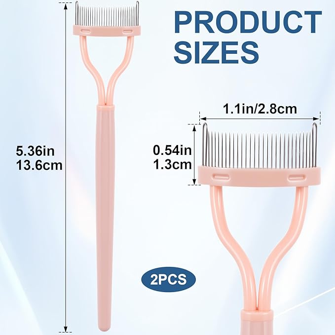 2 Pcs Metal Eyelash Separator Tool, Eyelash Comb Separator, Mascara Applicator, Lash Separator Tool for Defined Lashes, Brows (Khaki, 5.36''×1.1'')