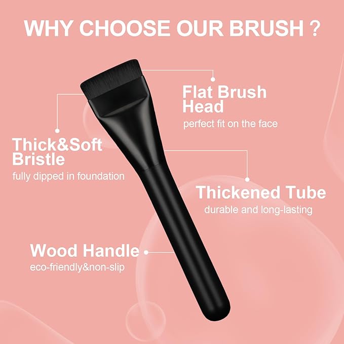 Flat Foundation Brush for Liquid Makeup,14CM Premium Fast Flawless Flat Top Kabuki Makeup Brushes Face Cosmetics Concealer Brush for Liquid, Blending, Powder, Cream, Powder, Blush, Buffing Black