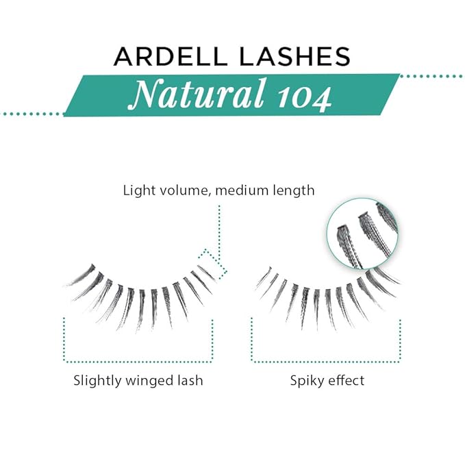 Ardell Natural Lashes False Eyelashes, 104 Black - Reusable, Lightweight, Wispy Strip Lashes for a Natural & Dramatic Look, 4 Pack