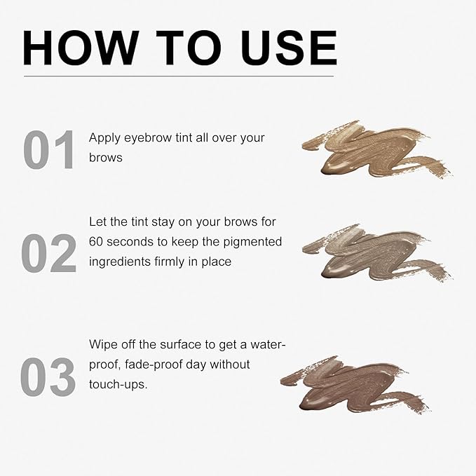 QueenDiary Eyebrow Stain Long Lasting Eyebrow Makeup Smudge-proof Eyebrow Gel Waterproof Transfer-proof Vegan Cruelty-free Eyebrow Gel (Jet Black)