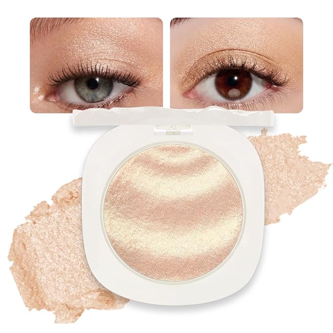 Gold Brown Champagne Shimmer Glitter Sparkling Monochrome Eyeshadow Palette,Metallic Single Eye Shadow for Older Women,Long Lasting Naturing-Looking Eye Makeup