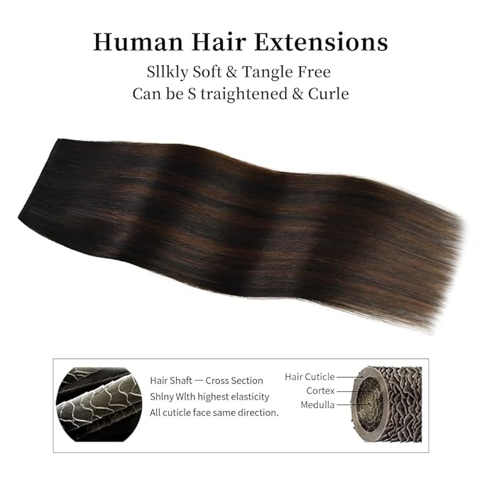 12 Inch Clip-in Hair Extensions Remy Human Hair for Women - Soft Handmade Real Human Hair Clip in Extensions, Straight, Thick, 105g 7pcs #(1BT4) P1B Color