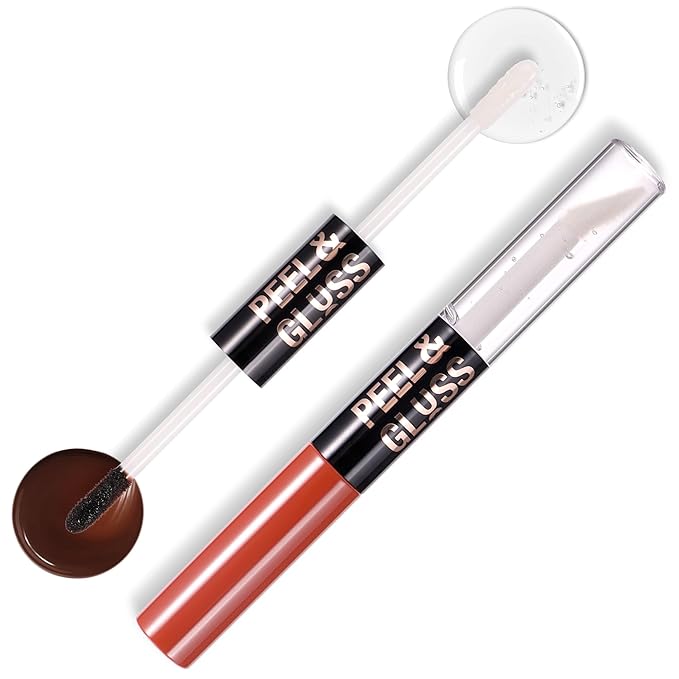 Liquid Lipstick with Clear Lip oil, Dual-Ended Peel-Off Lip Gloss, Long-Lasting Water-proof Lip Gloss (Brown)
