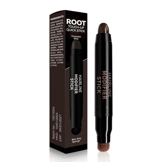 Root Touch Up Stick, Dark Brown Temporary Hair Color Pen with Brush, Long Lasting & Washable Hair Dye Pen, Hairline Stick for Thinning and Gray Hair Coverage Touch Up, Hair Concealer for Men & Women