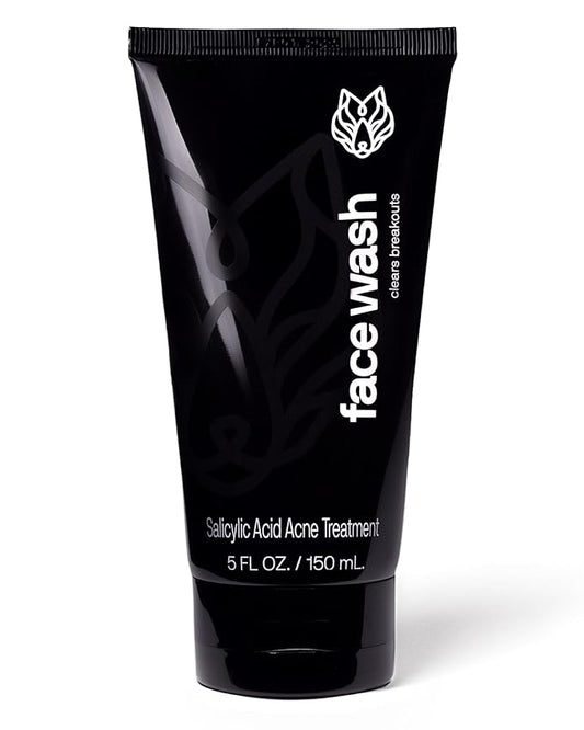 Black Wolf Salicylic Acid Acne Face Wash for Men - Charcoal Facial Cleanser & Exfoliator for Oily Skin - Gentle Daily Face Exfoliant & Pore Reducer Clears Breakouts - Non-Drying Acne Treatment