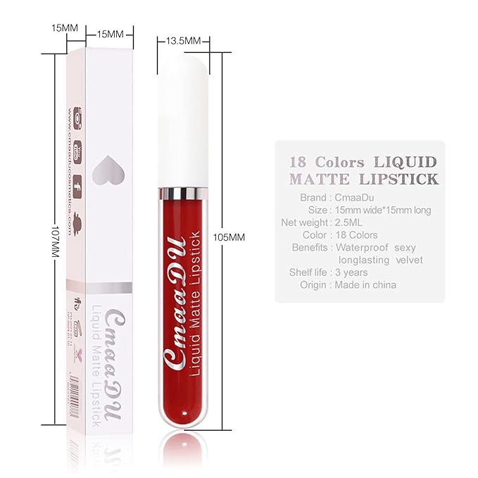 BONNIE CHOICE 18Pcs Matte Liquid Lipstick Set, Waterproof Long Lasting Non-Stick Cup Nude Lipstick Dark Red Lipstick for Women 24 Hour High Pigmented Lip Gloss Set Christmas Day Gifts for Women