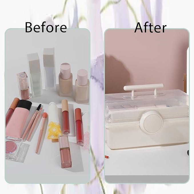 Pink Makeup Storage, Pink Tackle box for Women with Handle. Cosmetic Storage Box Organizer, Portable 3 Layers Makeup Case for Home