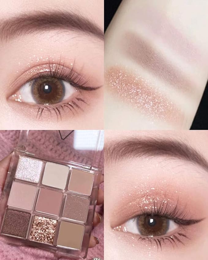 Kayswang 9 colors glitter eyeshadow palette makeup palette matte high pigment color cream texture natural eye shadow powder eye shadow palette in autumn and winter long lasting (gold+purple)