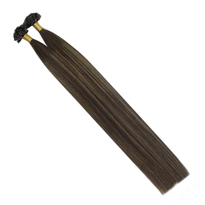 Full Shine K Tip Hair Extensions Real Human Hair Dark Brown Ombre Ash Brown and Brown Fusion Hair Extensions 14 Inch Keratin Tip Extensions for Women 50 Grams