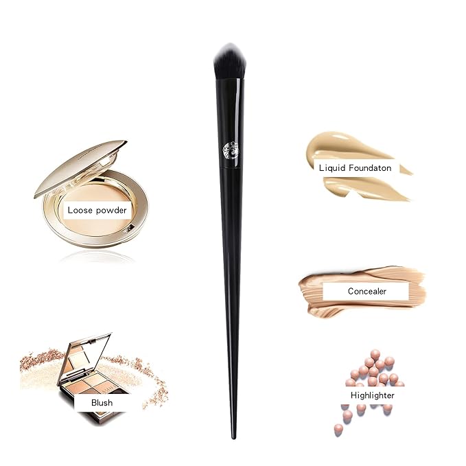 ENERGY Precision Concealer Brush Under Eye Nose Contour Foundation Brush for Liquid Cream Foundation Powder Eyebrow Concealer Blending Baking Buffing Vegan Premium Synthetic Makeup Brush Black