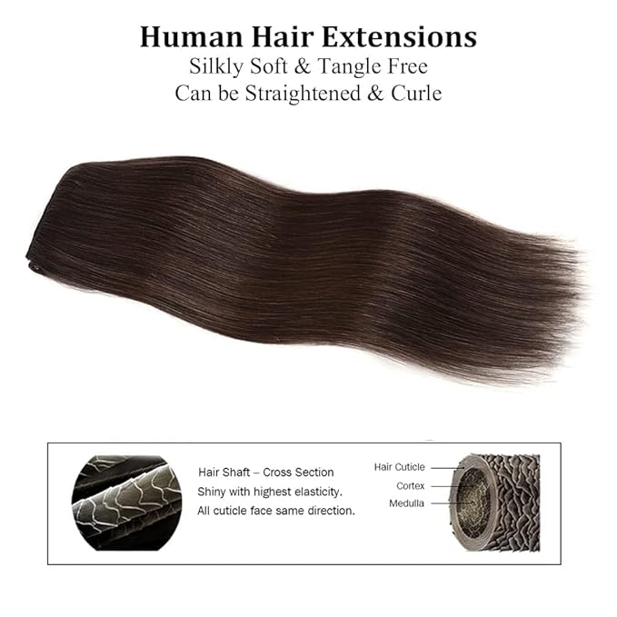 16" Clip in Hair Extensions Remy Human Hair for Women - Silky Straight Human Hair Clip in Extensions 55grams 4pieces Dark Brown #2 Color