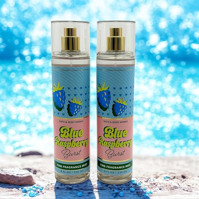 Bath & Body Works BLUE RASPBERRY BURST Fine Fragrance Mist Gift Set with a Red Bow for Holidays 8 fl oz - Pack of 2