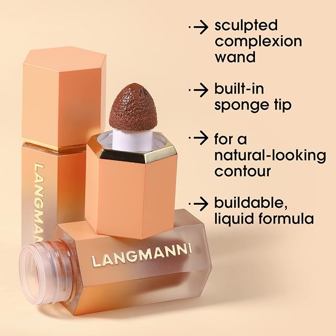 URQT Highly Pigmented Liquid Contour - Built-in Sponge Tip Sculpted Complexion Wand Contour Non-Greasy Long Lasting Natural Weightless Buildable Highlighters Contour Contouring Bronzer (#102 SOFT TAN)