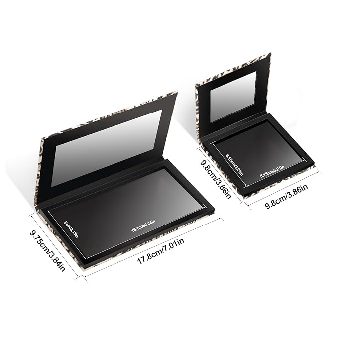 2 Packs Leopard Magnetic Makeup Palette Empty with Spatula and Metal Stickers, 18-pan and 9-pan Empty Eyeshadow Palette for Travel, DIY