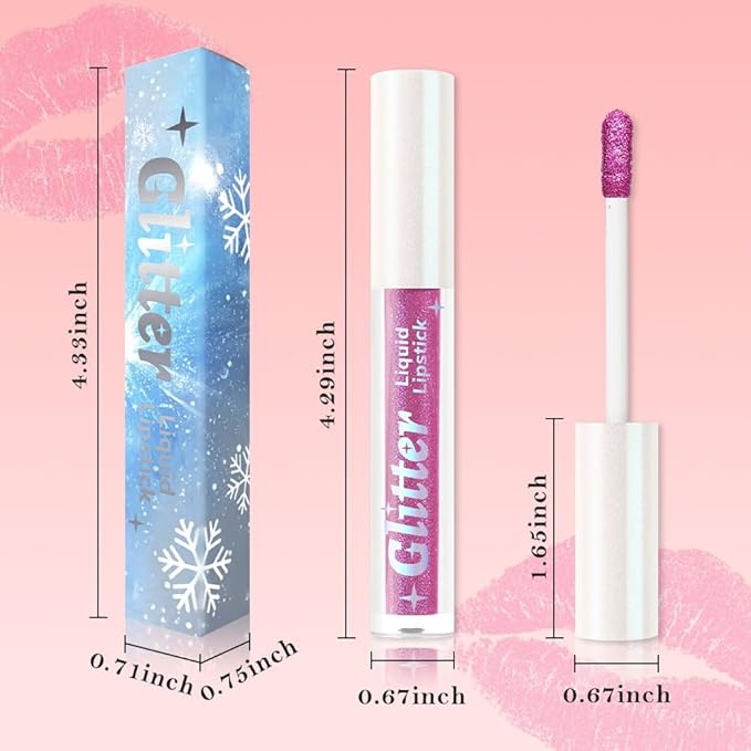 Light Purple Metallic Lipstick for Women,Lightweight Glitter Sparkling Liquid Lipsticks,Shimmer Lip Gloss Stain Long Lasting Waterproof Smudge Proof Non-Drying 24 Hour Full Coverage Lip Makeup,Vegan